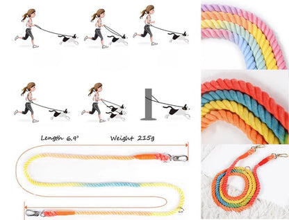 HANDS FREE DOG ROPE LEASH - CLASSIC RAINBOW by Pawsome Pets